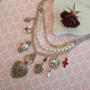 New✨silver victorian necklace w/ charms & pearls